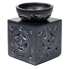 Black Soapstone Oil Burner With Pentacle 