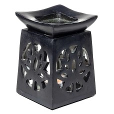 Black Soapstone Oil Burner With Lotus Design 