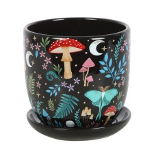 DARK FOREST PRINT CERAMIC PLANT POT WITH SAUCER