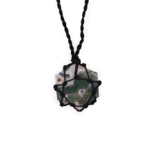 Laced Gemstone Hexagon Pendant - Moss Agate