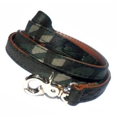 ARMY FABRIC & BROWN FAUX LEATHER COLLAR &  LEAD SET